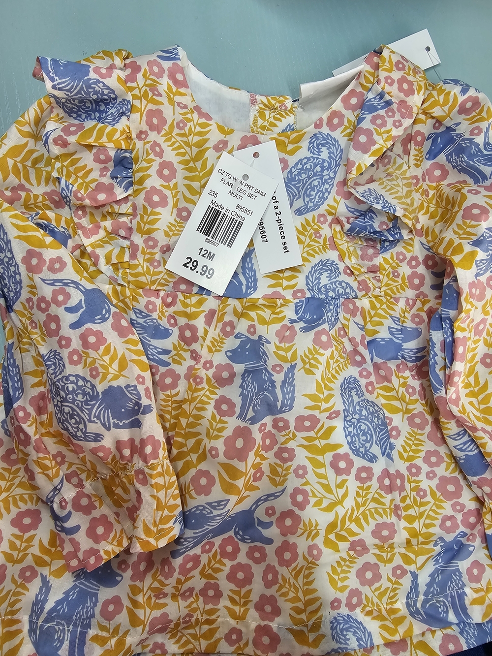 Baby Floral Dog Print Ruffle Top And Pants - Highland Cow Lovey Blanket